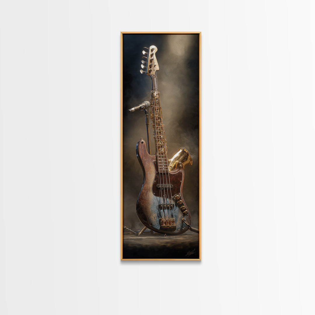 Bass Guitar Closeup Canvas Print, Music Studio Art, Music Lover Gift, Studio Decor, Oil Painting, Rhythm, Textured Painting, MSA-1x3-97