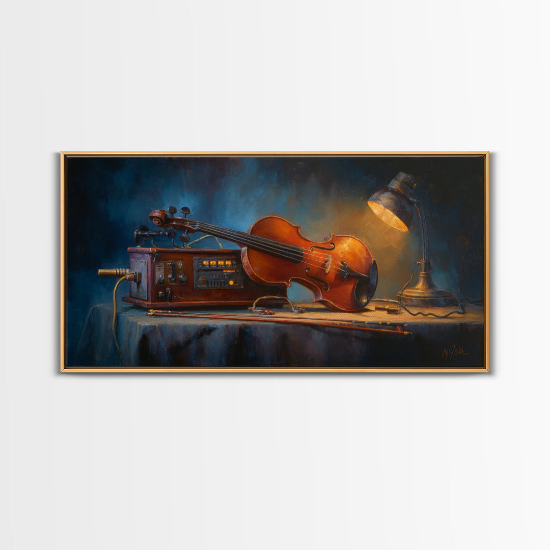 Violin and Bow Framed Canvas Print, Music Studio Art, Art Print, Studio Decor, Rhythm, Digital Wall Art, Printable Art, MSA-2x1-12