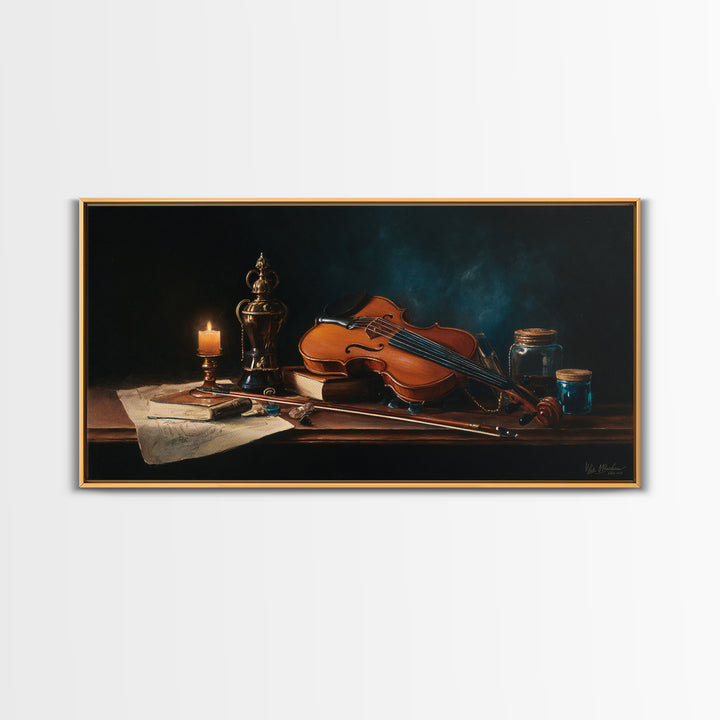 Violin and Bow Canvas Print, Music Studio Art, Wall Art, Studio Decor, Watercolor Art, Rhythm, Trendy Wall Art, Music Wall Art, MSA-2x1-36