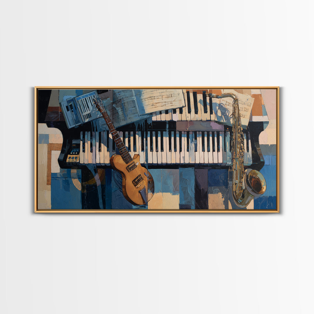 Piano Keys with Hands in Cinematic Shadow Canvas Print, Music Studio Art, Digital Wall Art, Studio Decor, Fine Art, Rhythm, MSA-2x1-49