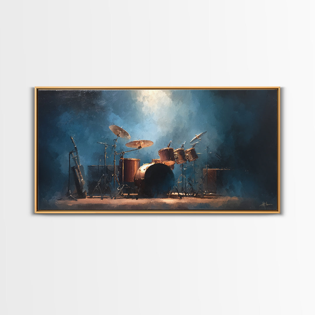 Drum Kit Silhouette Framed Canvas Print, Music Studio Art, Minimalist Decor, Studio Decor, Fine Art, Rhythm, Scripture Wall Art, MSA-2x1-50