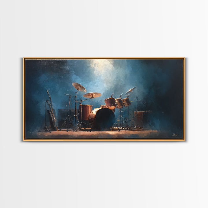 Drum Kit Silhouette Framed Canvas Print, Music Studio Art, Minimalist Decor, Studio Decor, Fine Art, Rhythm, Scripture Wall Art, MSA-2x1-50