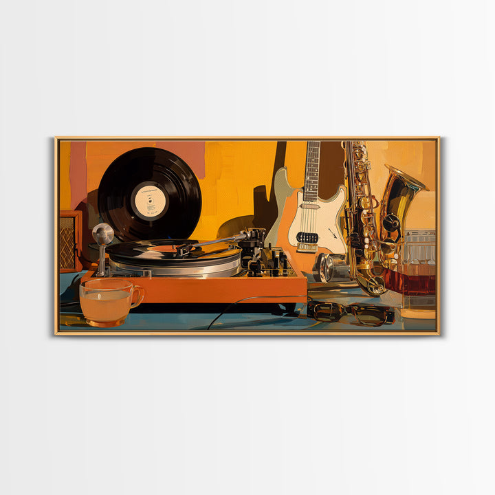 Vinyl Record and Turntable Still Life Canvas Print, Music Studio Art, Travel Wall Art, Studio Decor, Abstract Art, Rhythm, MSA-2x1-71
