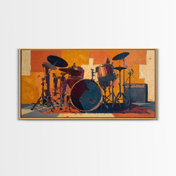 Drum Kit Silhouette Canvas Print, Music Studio Art, Studio Decor, Watercolor Art, Rhythm, Painting from Photo, MSA-2x1-74