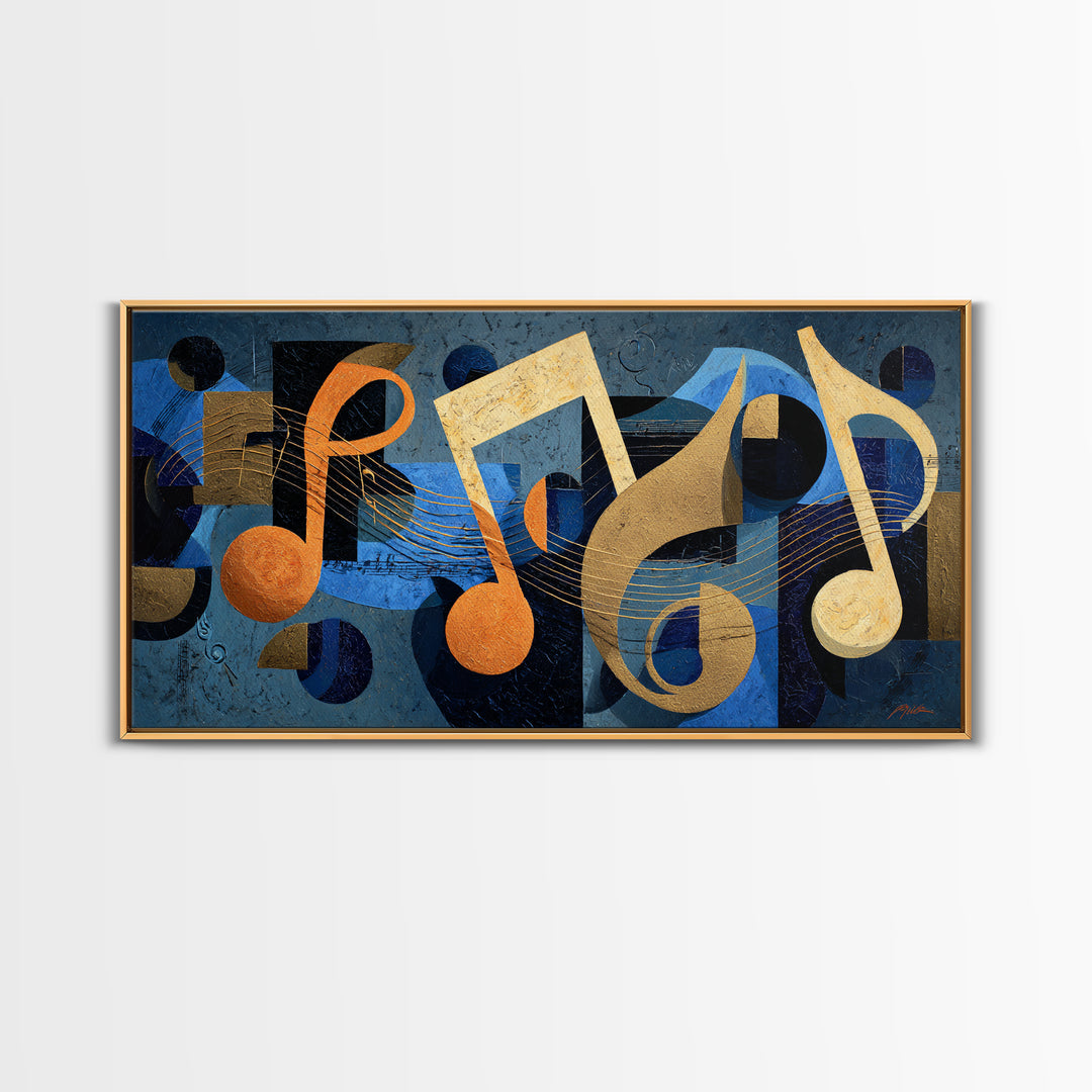 Musical Notes as Abstract Floating Shapes Without Canvas Print, Music Studio Art, Painting from Photo, Studio Decor, Rhythm, MSA-2x1-80