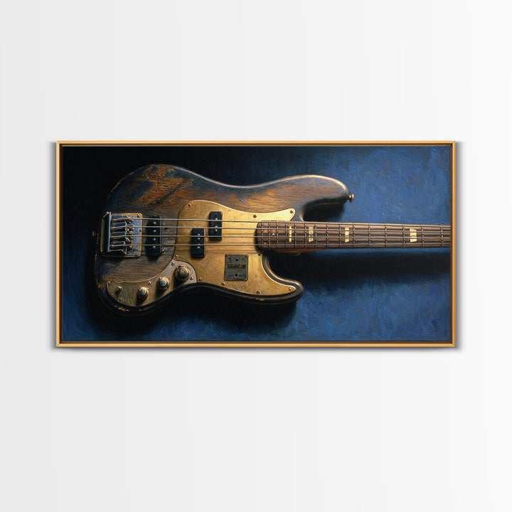Bass Guitar Closeup Framed Canvas Print, Music Studio Art, Custom Painting, Studio Decor, Watercolor Art, Rhythm, MSA-2x1-81