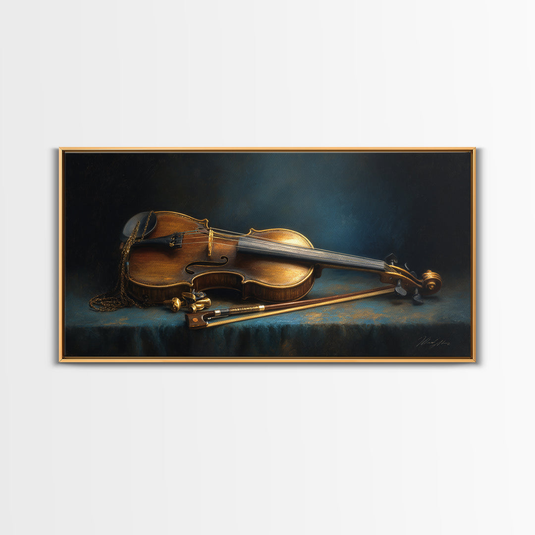 Violin and Bow Framed Canvas Print, Music Studio Art, Music Posters, Studio Decor, Fine Art, Rhythm, Music Lover, Gallery Decor, MSA-2x1-84
