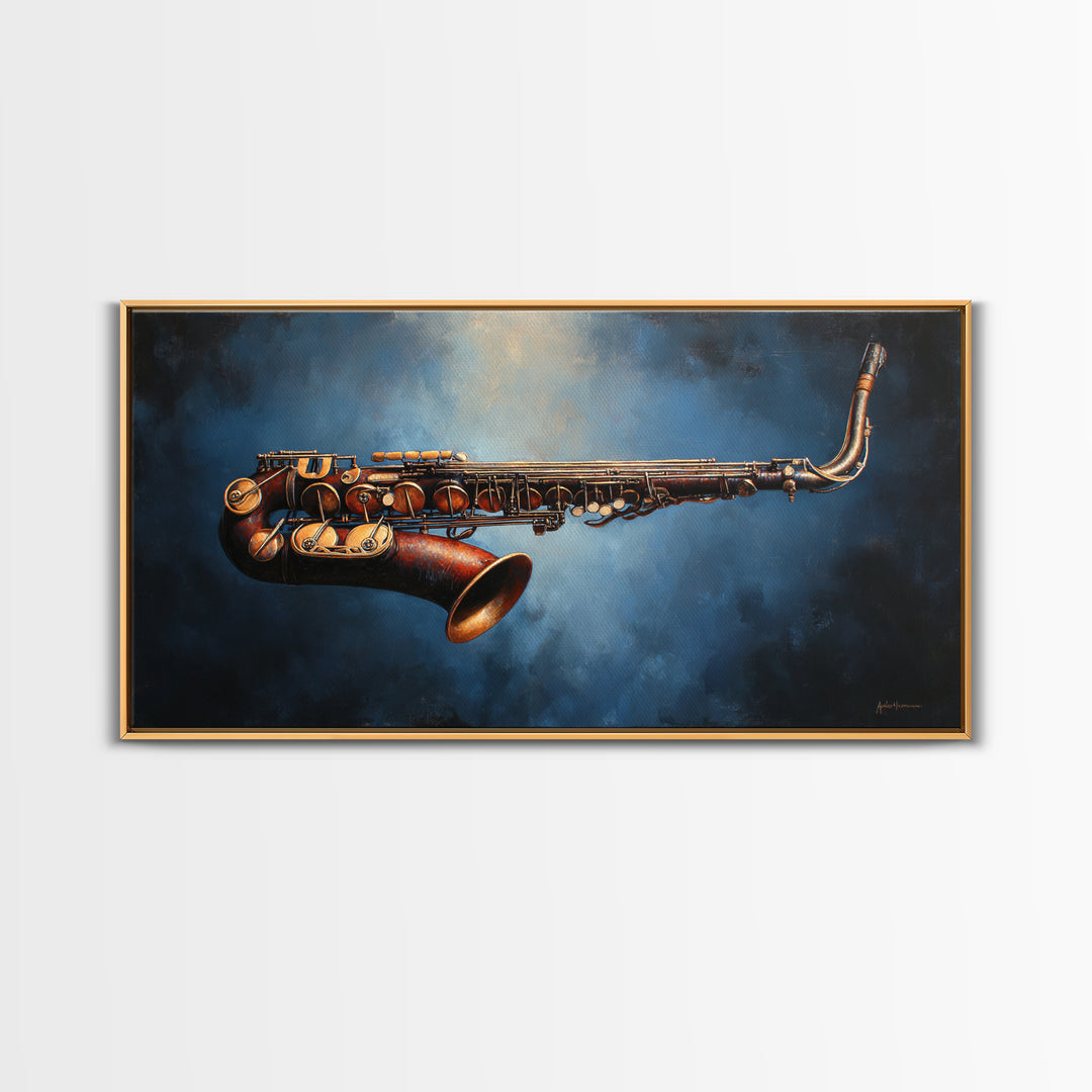 Jazz Saxophone with Smoky Blue Background Canvas Print, Music Studio Art, Music, Studio Decor, Rhythm, Digital Download Art, MSA-2x1-94