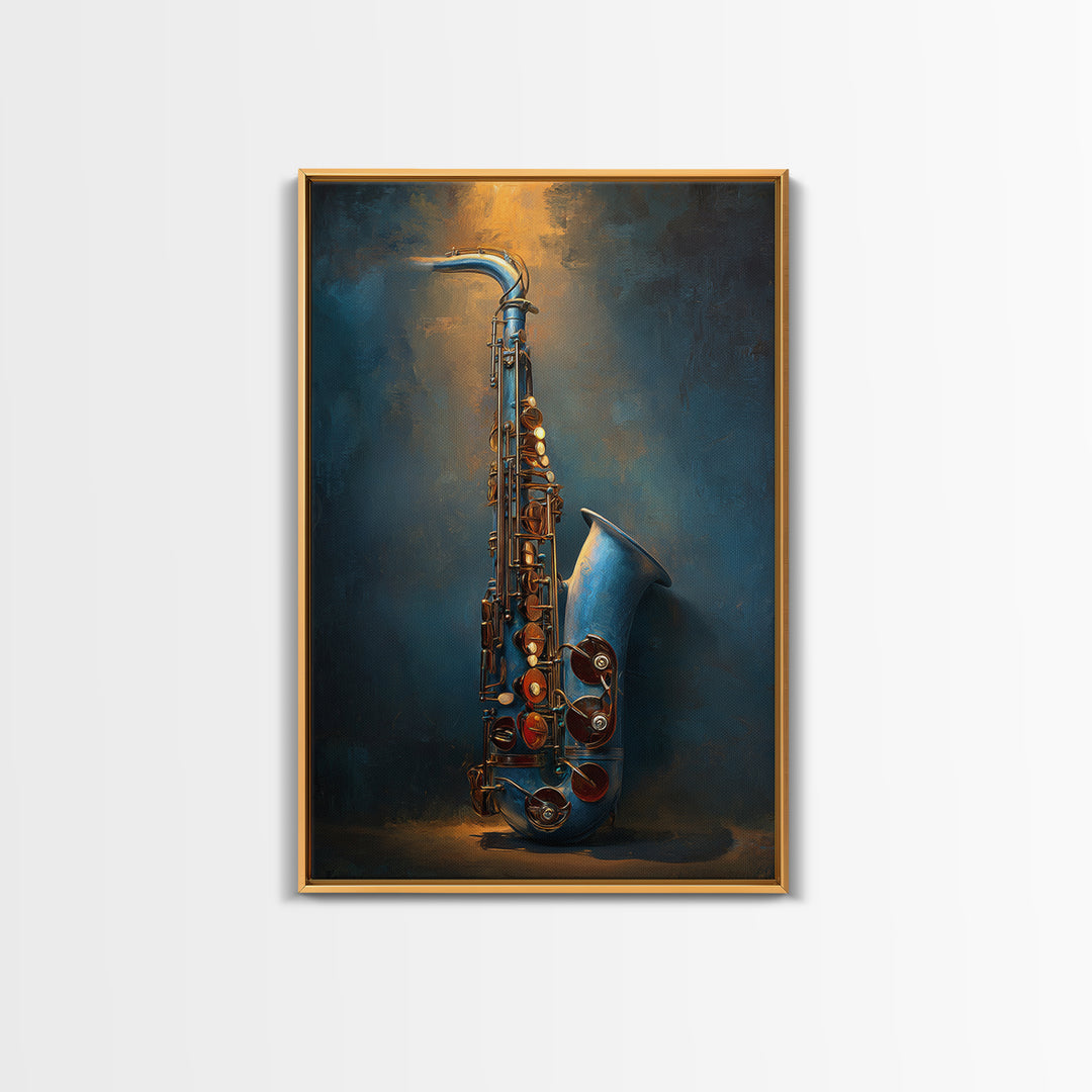 Jazz Saxophone with Smoky Blue Background Canvas Print, Music Studio Art, Luxury Decor, Studio Decor, Fine Art, Rhythm, MSA-2x3-10