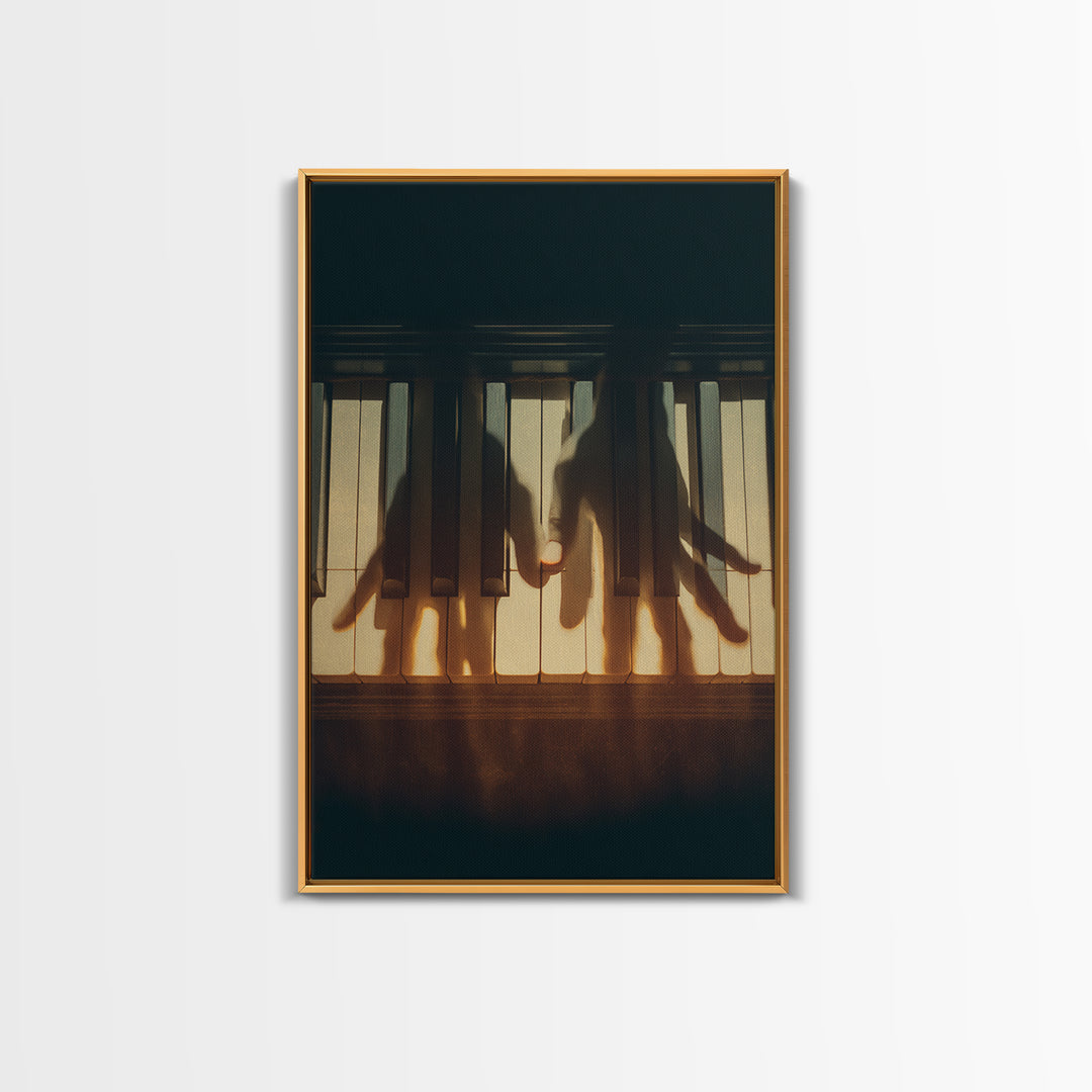 Piano Keys with Hands in Cinematic Shadow Framed Canvas Print, Music Studio Art, Music, Studio Decor, Fine Art, Rhythm, MSA-2x3-37