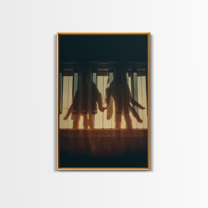 Piano Keys with Hands in Cinematic Shadow Framed Canvas Print, Music Studio Art, Music, Studio Decor, Fine Art, Rhythm, MSA-2x3-37