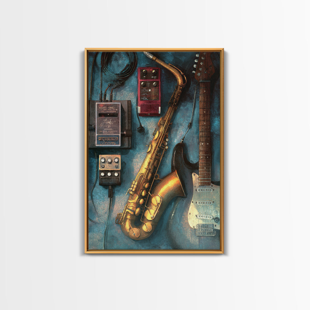 Electric Guitar Pedals and Cables Graphic Art Canvas Print, Music Studio Art, Digital Wall Art, Studio Decor, Rhythm, MSA-2x3-53