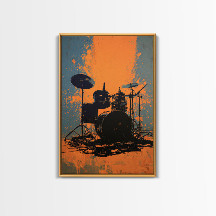 Drum Kit Silhouette Canvas Print, Music Studio Art, Art Commission, Studio Decor, Abstract Art, Rhythm, Watercolor Print, MSA-2x3-62