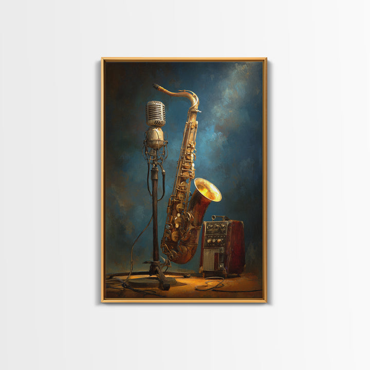 Microphone Portrait with Golden Spotlight Framed Canvas Print, Music Studio Art, Printable Wall Art, Studio Decor, Rhythm, MSA-2x3-63