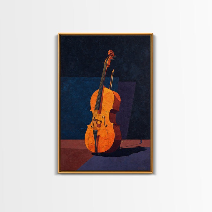 Cello Leaning Against Dark Velvet Backdrop Canvas Print, Music Studio Art, Modern Wall Art, Studio Decor, Fine Art, Rhythm, MSA-2x3-65