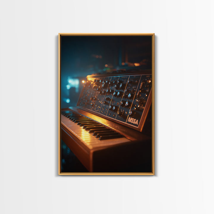 Synthesizer Knobs and Neon Reflections Canvas Print, Music Studio Art, Home Decor, Studio Decor, Oil Painting, Rhythm, MSA-2x3-66