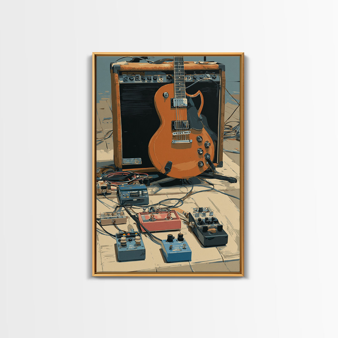 Electric Guitar Pedals and Cables Graphic Art Canvas Print, Music Studio Art, Trendy Wall Art, Studio Decor, Fine Art, Rhythm, MSA-2x3-77