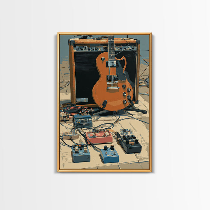 Electric Guitar Pedals and Cables Graphic Art Canvas Print, Music Studio Art, Trendy Wall Art, Studio Decor, Fine Art, Rhythm, MSA-2x3-77