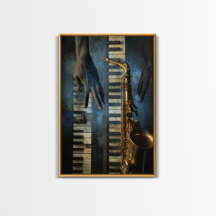 Piano Keys with Hands in Cinematic Shadow Framed Canvas Print, Music Studio Art, Wall Art Printable, Studio Decor, Rhythm, MSA-2x3-85
