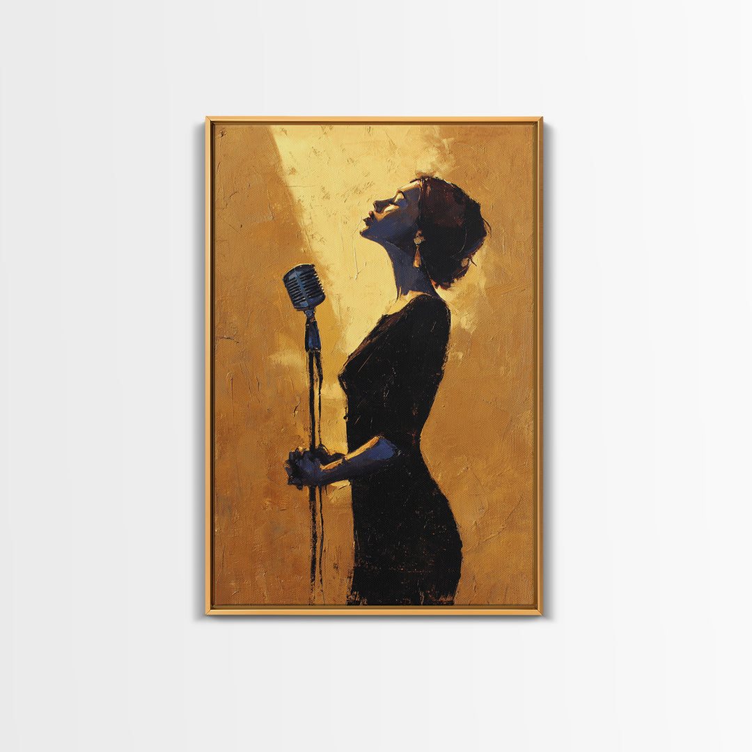 Microphone Portrait with Golden Spotlight Framed Canvas Print, Music Studio Art, Digital Download Art, Studio Decor, Rhythm, MSA-2x3-87