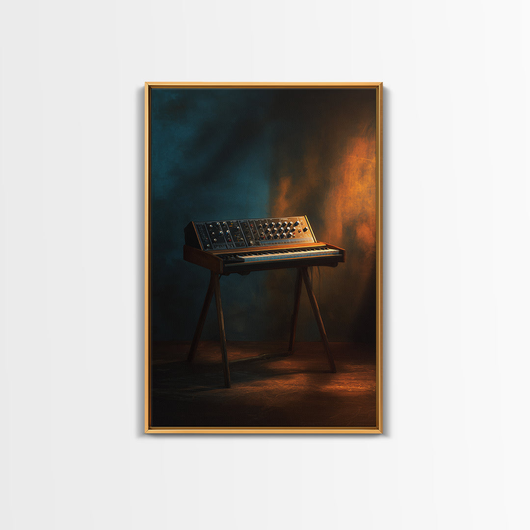 Synthesizer Knobs and Neon Reflections Framed Canvas Print, Music Studio Art, Digital Wall Art, Studio Decor, Fine Art, Rhythm, MSA-2x3-90