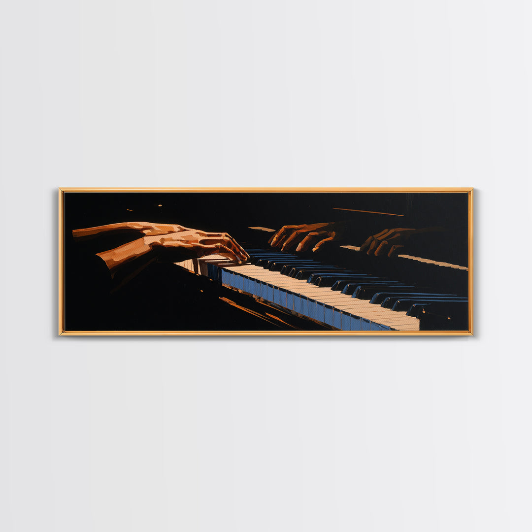 Piano Keys with Hands in Cinematic Shadow Canvas Print, Music Studio Art, Watercolor Print, Studio Decor, Fine Art, Rhythm, MSA-3x1-21