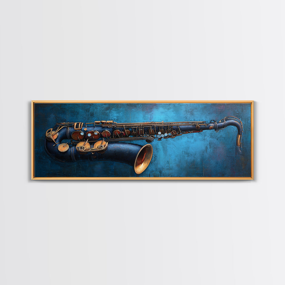 Jazz Saxophone with Smoky Blue Background Canvas Print, Music Studio Art, Wall Art Printable, Studio Decor, Fine Art, Rhythm, MSA-3x1-66