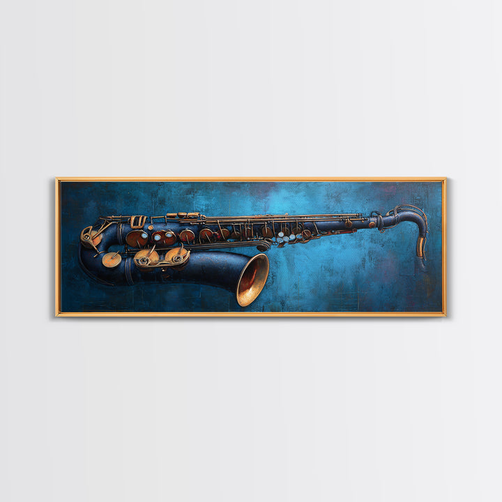 Jazz Saxophone with Smoky Blue Background Canvas Print, Music Studio Art, Wall Art Printable, Studio Decor, Fine Art, Rhythm, MSA-3x1-66