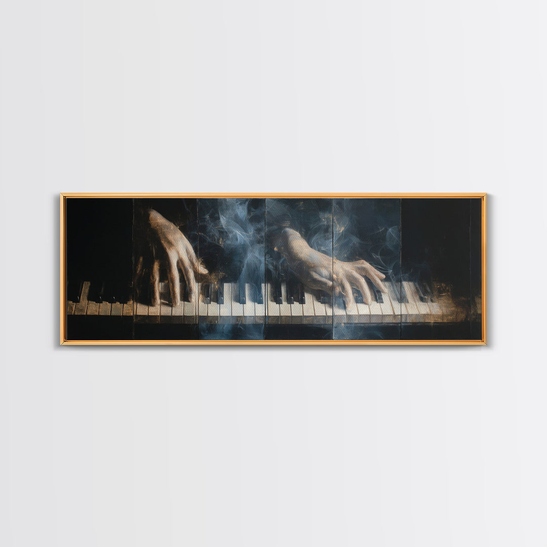 Piano Keys with Hands in Cinematic Shadow Framed Canvas Print, Music Studio Art, Personalized Art, Studio Decor, Rhythm, MSA-3x1-69