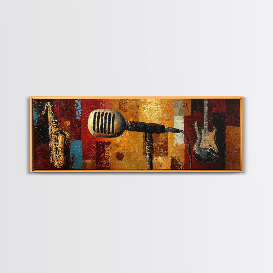 Microphone Portrait with Golden Spotlight Canvas Print, Music Studio Art, Custom Painting, Studio Decor, Fine Art, Rhythm, MSA-3x1-71