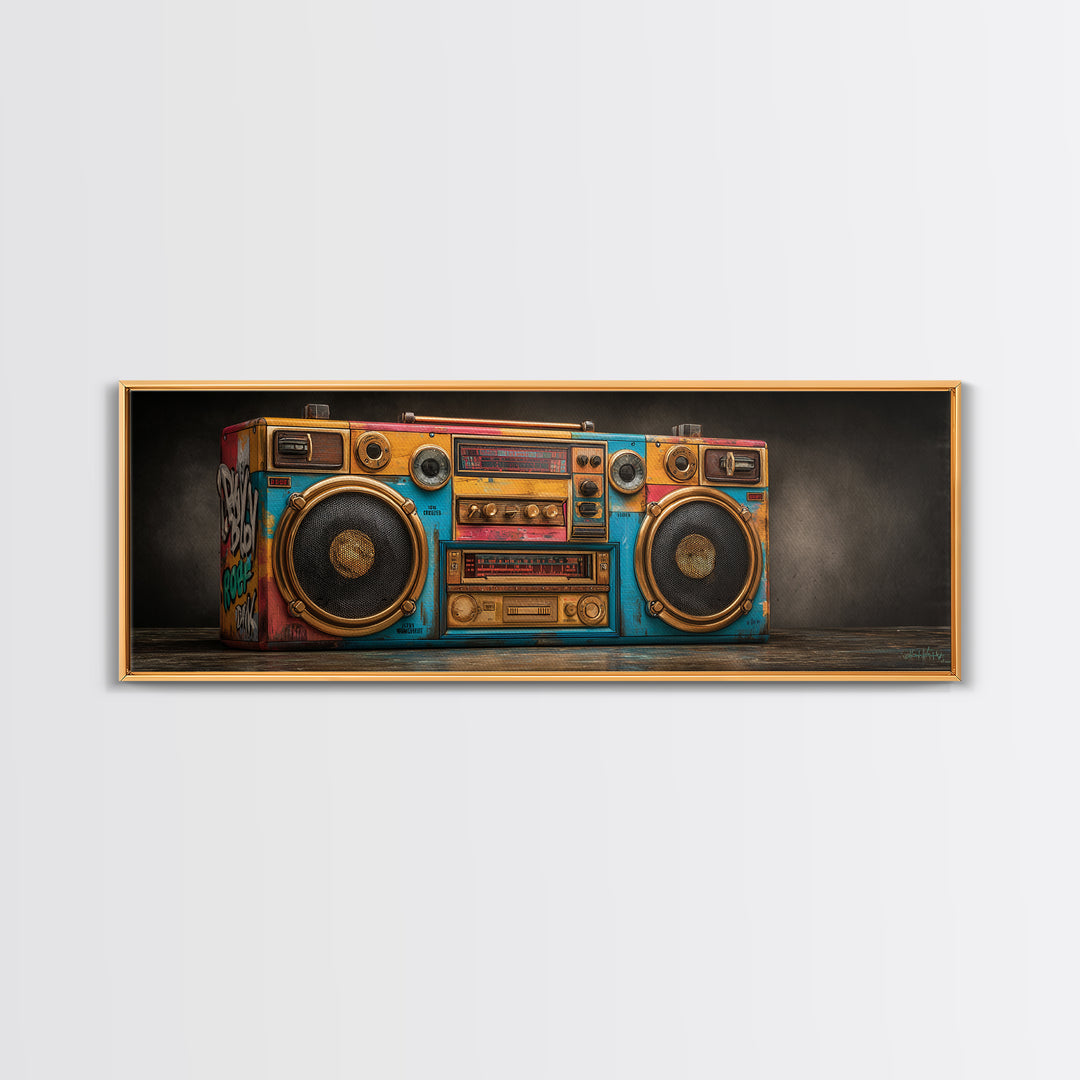 Hip Hop Boombox Framed Canvas Print, Music Studio Art, Man Cave Decor, Studio Decor, Fine Art, Rhythm, Fine Art Print, MSA-3x1-81