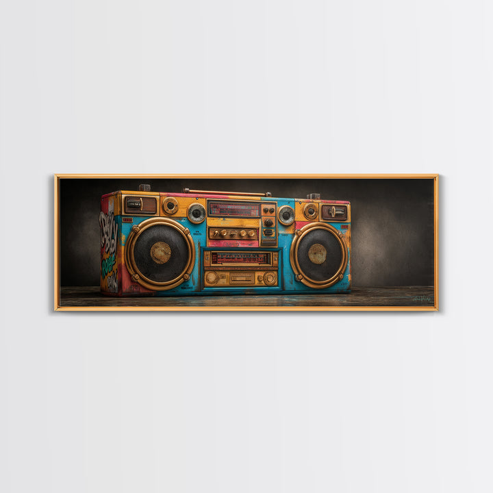 Hip Hop Boombox Framed Canvas Print, Music Studio Art, Man Cave Decor, Studio Decor, Fine Art, Rhythm, Fine Art Print, MSA-3x1-81