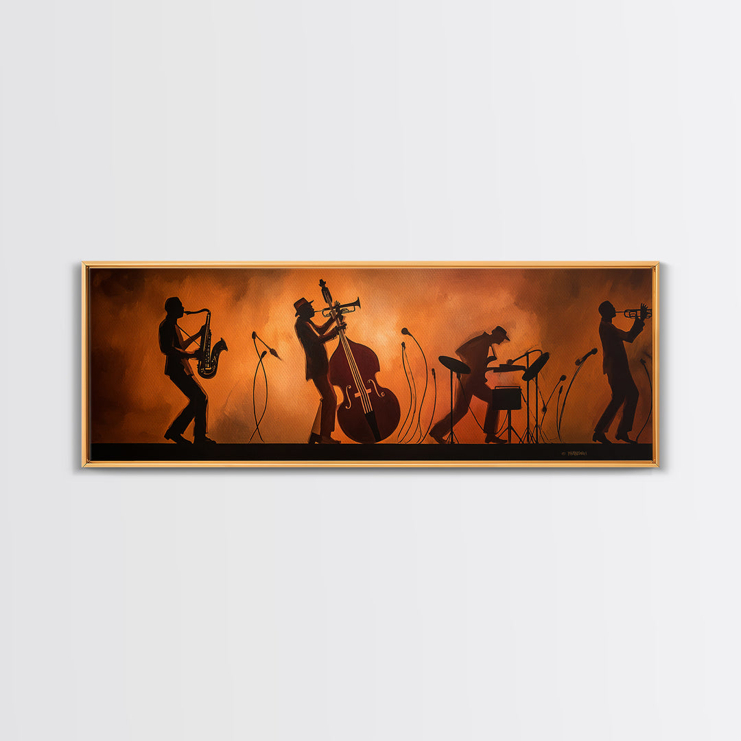 Jazz Quartet Silhouettes Canvas Print, Music Studio Art, Modern Wall Art, Studio Decor, Watercolor Art, Rhythm, Boho Art, MSA-3x1-86