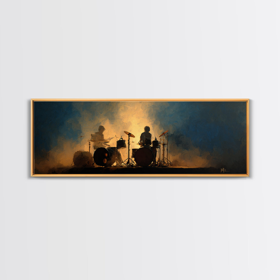 Drum Kit Silhouette Canvas Print, Music Studio Art, Music Posters, Studio Decor, Watercolor Art, Rhythm, Music Lover, MSA-3x1-94