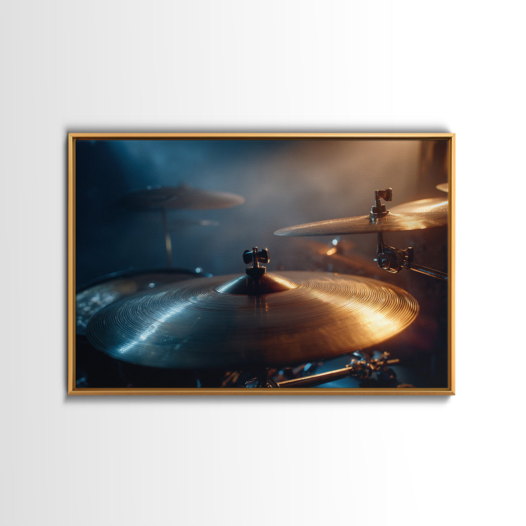 Gold Cymbal Closeup Framed Canvas Print, Music Studio Art, Fine Art Print, Studio Decor, Oil Painting, Rhythm, Wall Decor, MSA-3x2-100