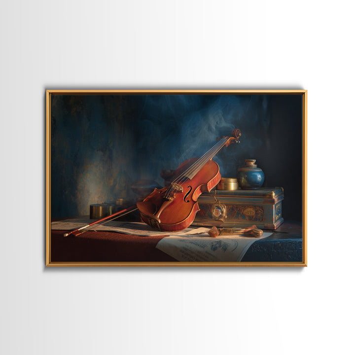 Violin and Bow Framed Canvas Print, Music Studio Art, Wall Art Printable, Studio Decor, Fine Art, Rhythm, Music Gift, MSA-3x2-20