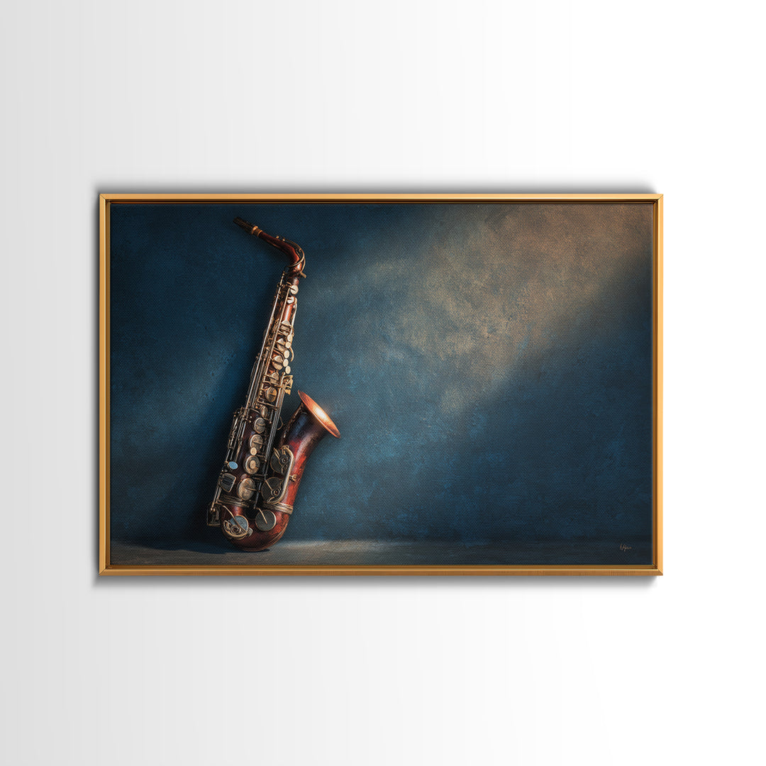 Jazz Saxophone with Smoky Blue Background Canvas Print, Music Studio Art, Painting from Photo, Studio Decor, Fine Art, Rhythm, MSA-3x2-30