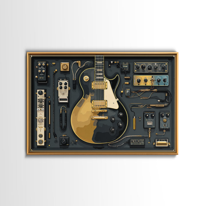 Electric Guitar Pedals and Cables Graphic Art Canvas Print, Music Studio Art, Personalized Art, Studio Decor, Fine Art, Rhythm, MSA-3x2-49