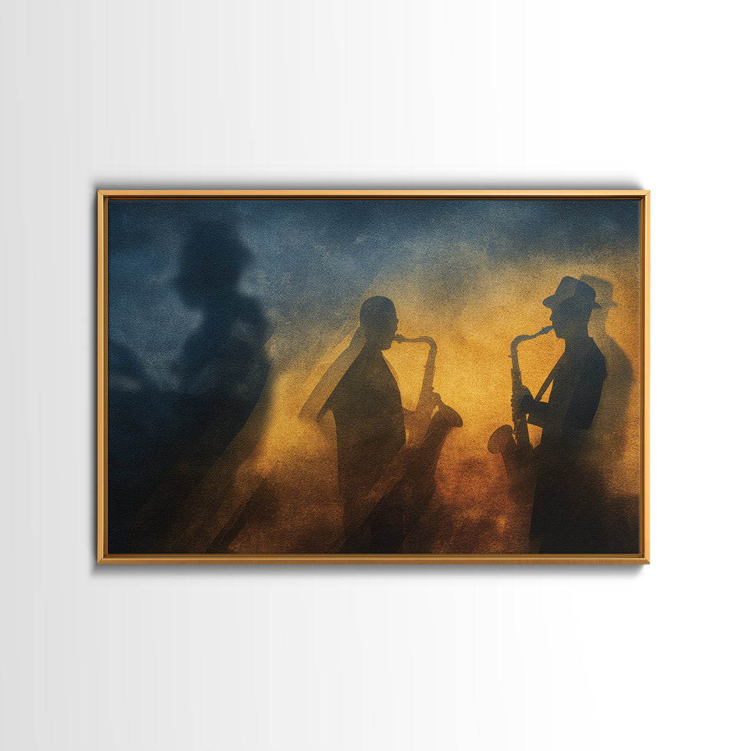 Jazz Quartet Silhouettes Framed Canvas Print, Music Studio Art, Digital Download Art, Studio Decor, Oil Painting, Rhythm, MSA-3x2-50