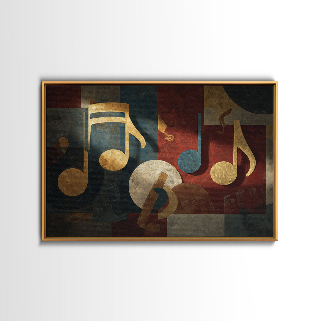Musical Notes as Abstract Floating Shapes Without Framed Canvas Print, Music Studio Art, Gallery Decor, Studio Decor, Rhythm, MSA-3x2-64
