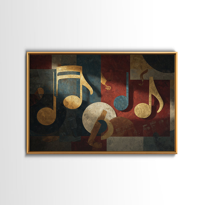 Musical Notes as Abstract Floating Shapes Without Framed Canvas Print, Music Studio Art, Gallery Decor, Studio Decor, Rhythm, MSA-3x2-64