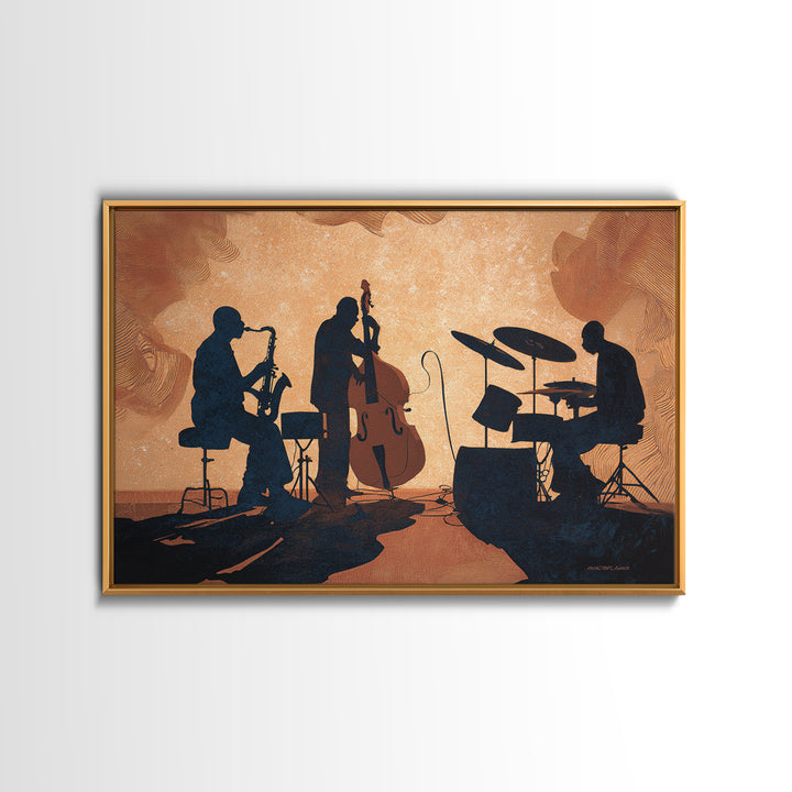Jazz Quartet Silhouettes Framed Canvas Print, Music Studio Art, Digital Download Art, Studio Decor, Oil Painting, Rhythm, MSA-3x2-74