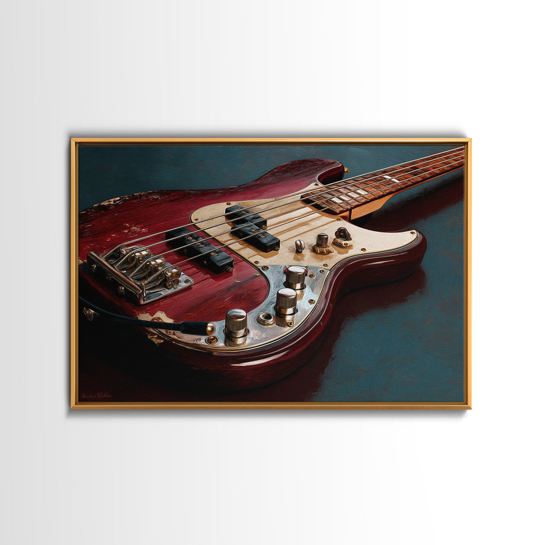 Bass Guitar Closeup Canvas Print, Music Studio Art, Music Lover Gift, Studio Decor, Oil Painting, Rhythm, Textured Painting, MSA-3x2-89