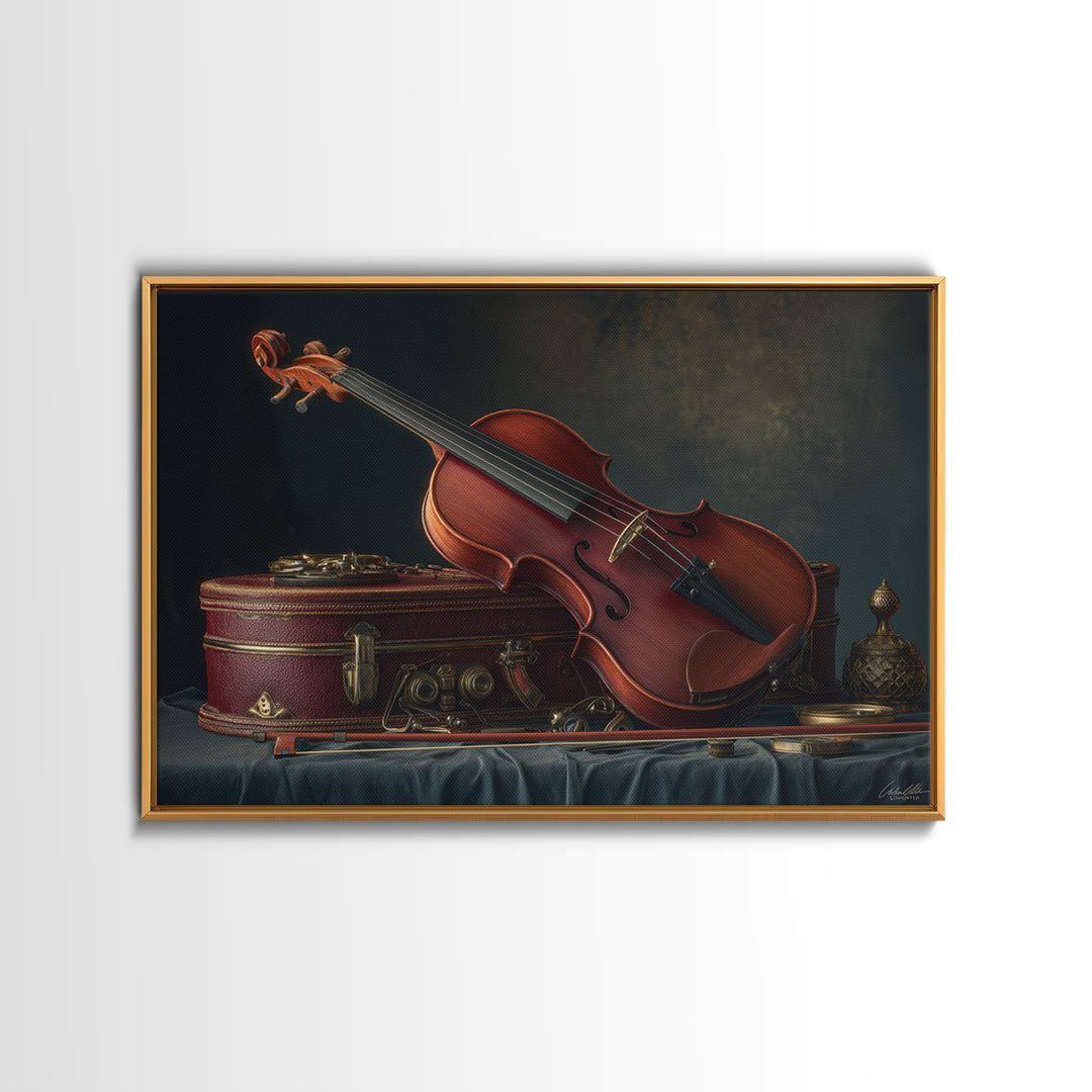 Violin and Bow Framed Canvas Print, Music Studio Art, Luxury Decor, Studio Decor, Rhythm, Art Commission, Digital Wall Art, MSA-3x2-92