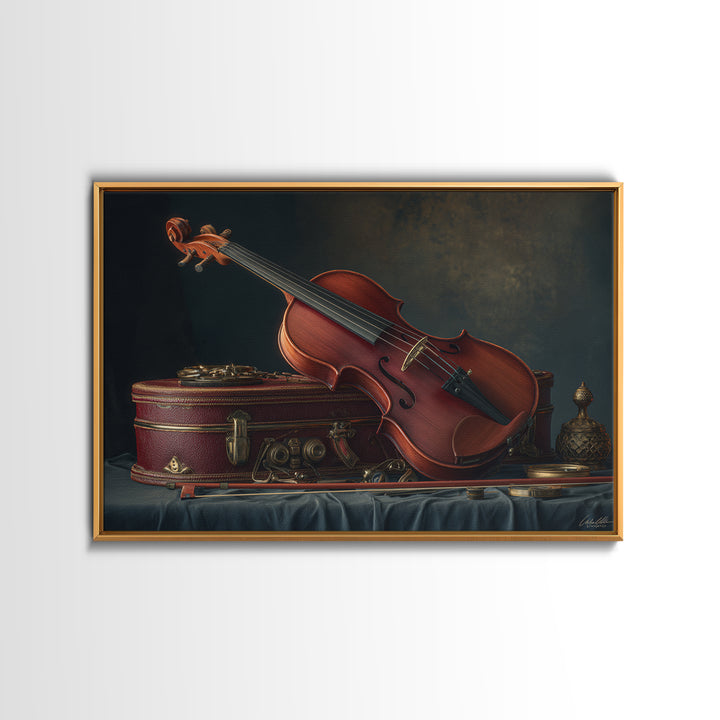 Violin and Bow Framed Canvas Print, Music Studio Art, Luxury Decor, Studio Decor, Rhythm, Art Commission, Digital Wall Art, MSA-3x2-92