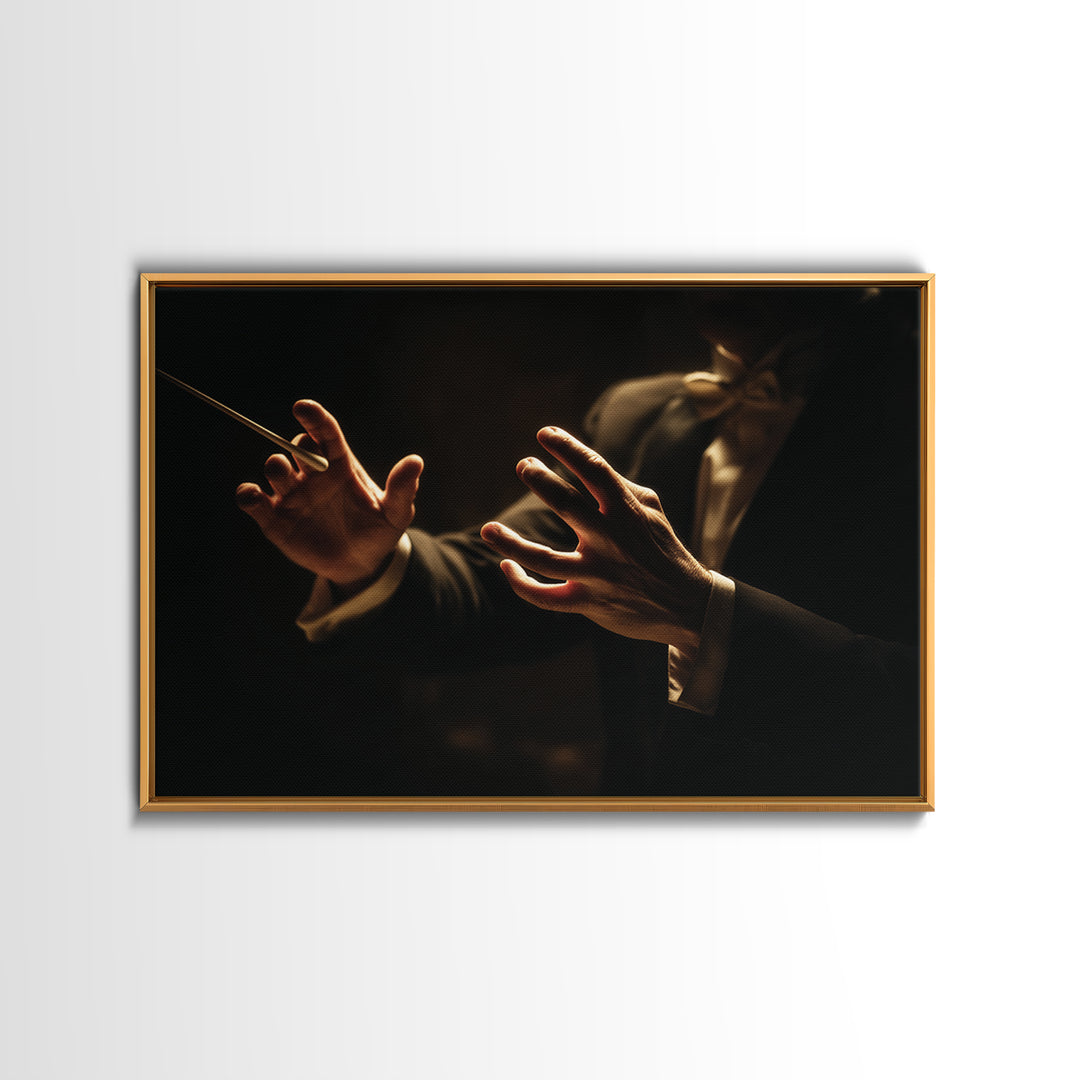 Orchestra Conductor Hands Framed Canvas Print, Music Studio Art, Art Print, Studio Decor, Fine Art, Rhythm, Digital Wall Art, MSA-3x2-96