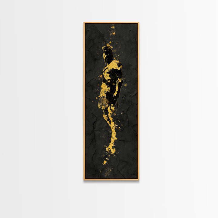 Greek Spartan Warrior Silhouette, Gold Canvas Print, Ancient Warrior Helmet Wall Art, Real Wood Frame Decor