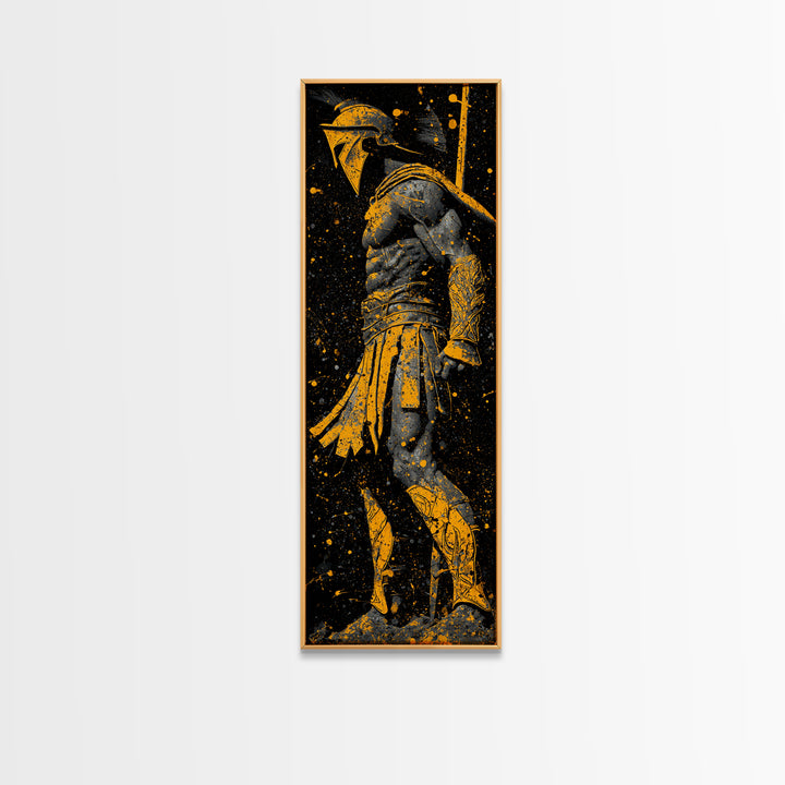 Spartan Side Profile, Gold Canvas Print, Ancient Greek Helmet Art, Real Wood Frame Wall Decor, Classic Warrior Artwork