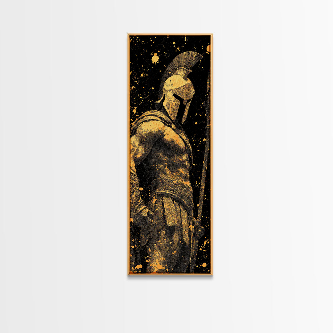 Spartan Warrior Gold Canvas Print, Ancient Greek Soldier Wall Art, Real Wood Frame, Gladiator Decor For Home Office