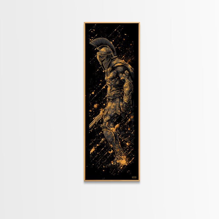 Gold Spartan Warrior With Spear Gold Canvas Print, Greek Gladiator Wall Art, Real Wood Frame, Ancient Soldier Home Decor